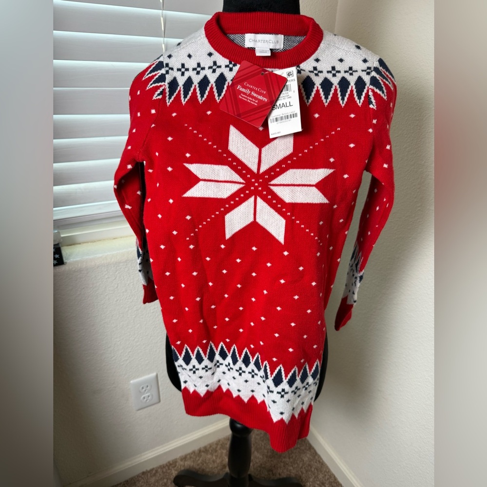 Charter Club Red and White Patterned Sweater dress